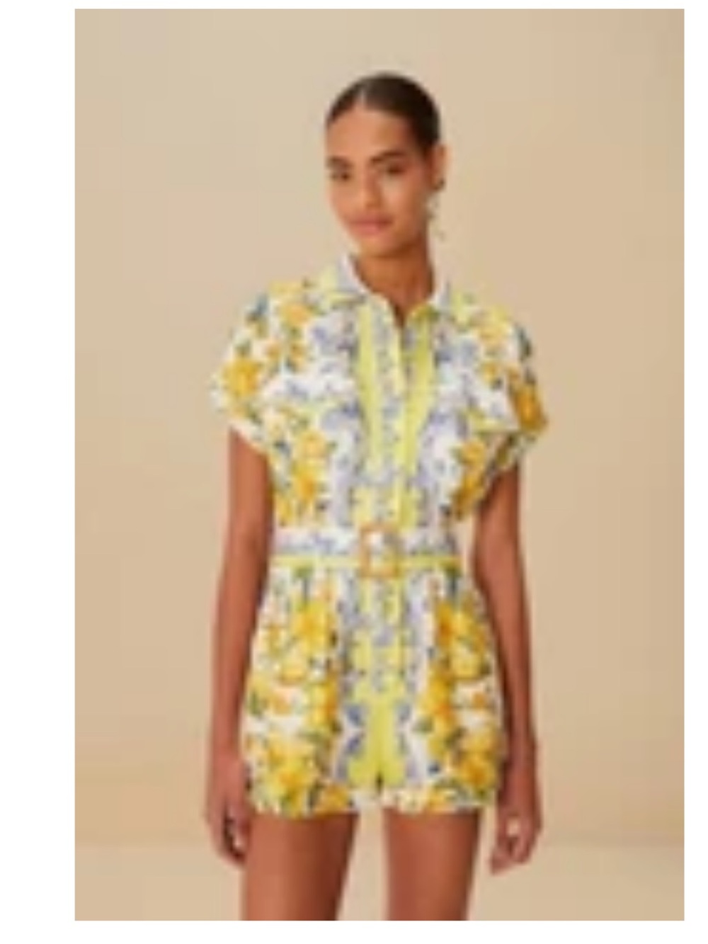 FARM Rio Yellow Floral Short-Sleeve Romper